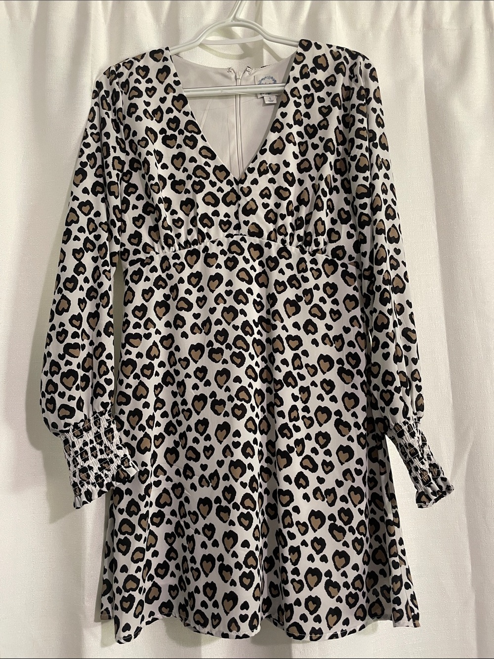 Blue Rain Long Sleeve Leopard Heart Print Dress in White, Black, Brown